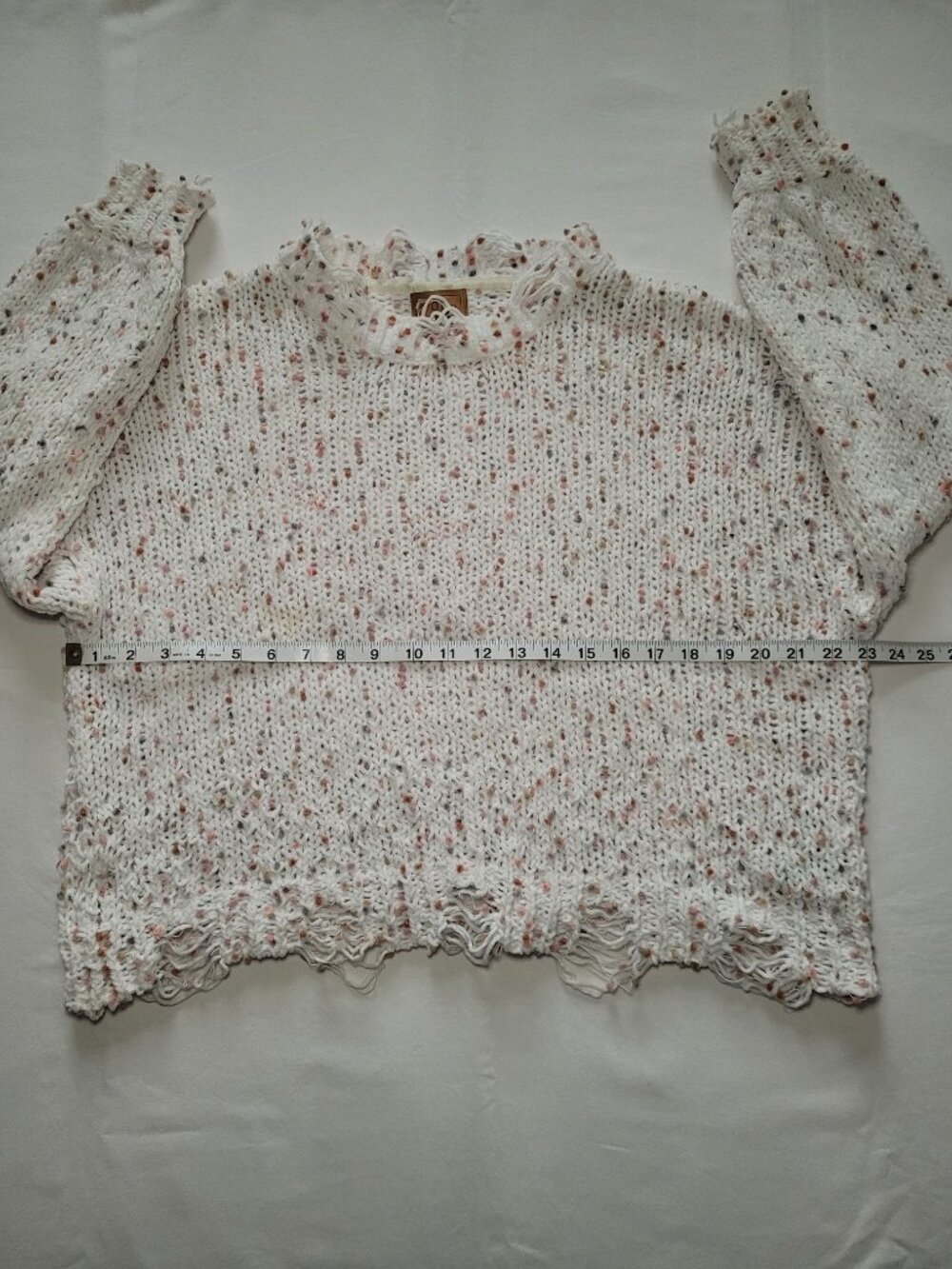 POL Distressed Confetti Sweater Cream Boho Oversized Crop Knit Medium - Picture 7 of 11